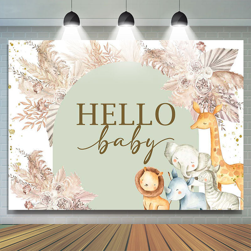 Lofaris Boho Pink Floral Safari Animals Baby Shower Backdrop