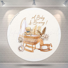 Lofaris Boho Teddy Bear Cradle Baby Shower Round Backdrop