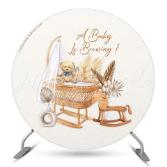 Lofaris Boho Teddy Bear Cradle Baby Shower Round Backdrop