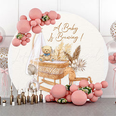 Lofaris Boho Teddy Bear Cradle Baby Shower Round Backdrop