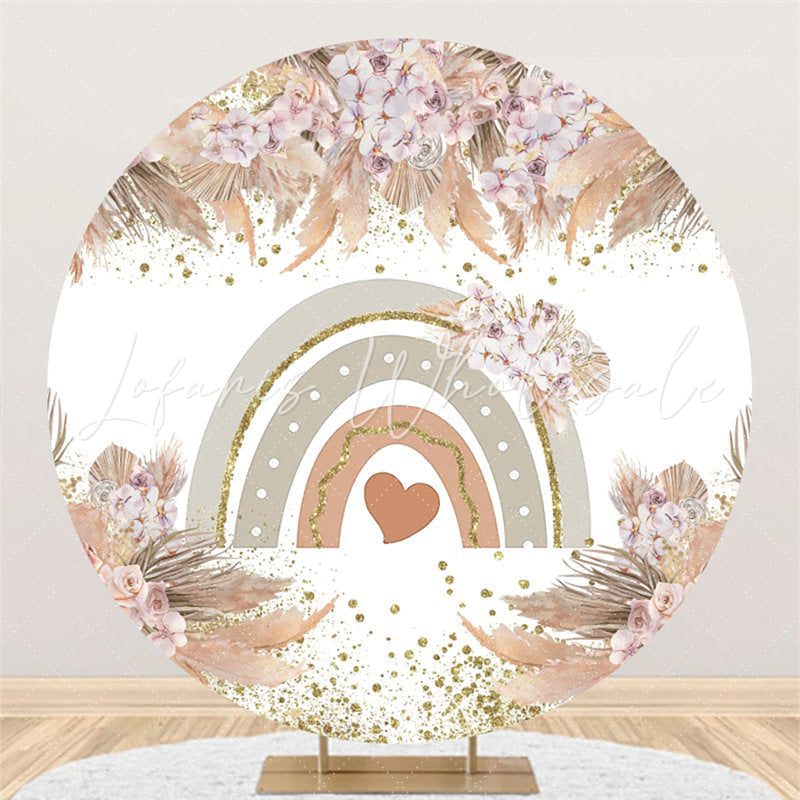 Lofaris Boho Theme Rainbow Light Khaki Round Wedding Backdrop