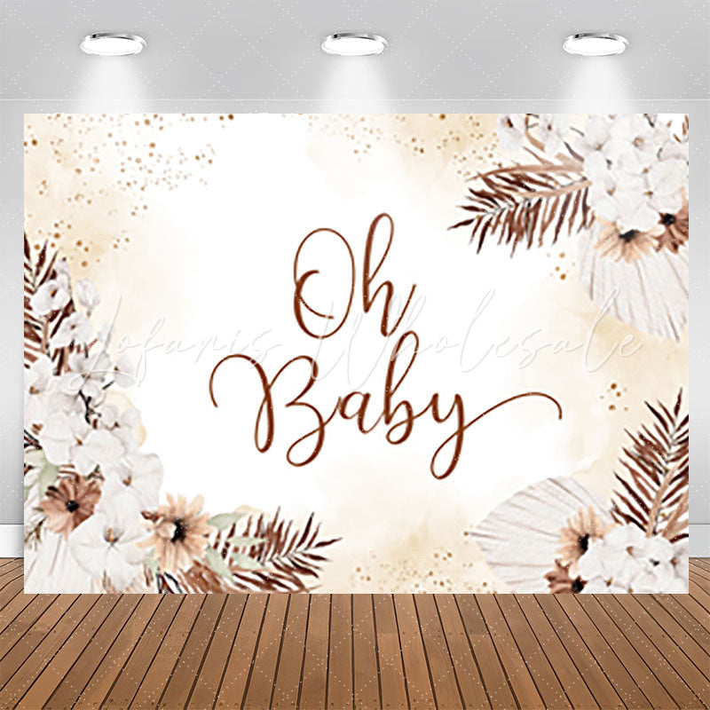 Lofaris Boho White Flower Glitter Backdrop For Baby Shower