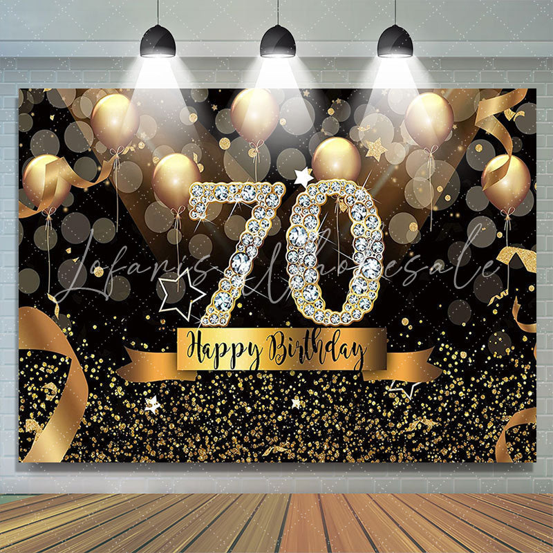Lofaris Bokeh Gold Glitter Diamond 70th Birthday Backdrop