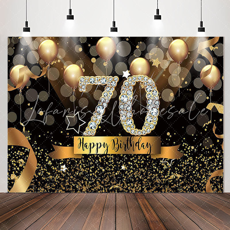 Lofaris Bokeh Gold Glitter Diamond 70th Birthday Backdrop