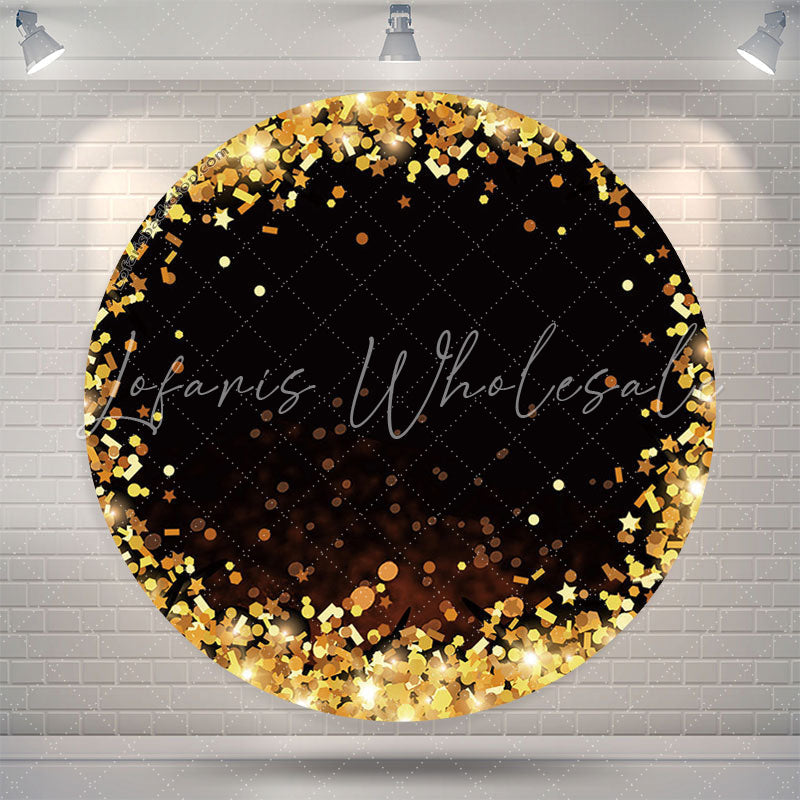 Lofaris Bokeh Golden Glitter Black Round Party Backdrop