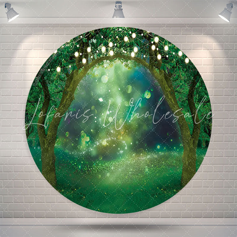 Lofaris Bokeh Light Green Forest Wedding Round Backdrop