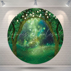 Lofaris Bokeh Light Green Forest Wedding Round Backdrop