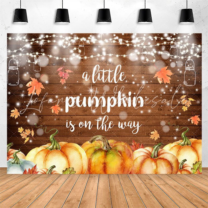 Lofaris Bokeh Light Leaf Pumpkin Wood Baby Shower Backdrop