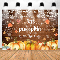 Lofaris Bokeh Light Leaf Pumpkin Wood Baby Shower Backdrop