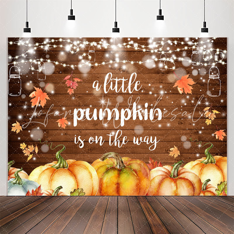 Lofaris Bokeh Light Leaf Pumpkin Wood Baby Shower Backdrop