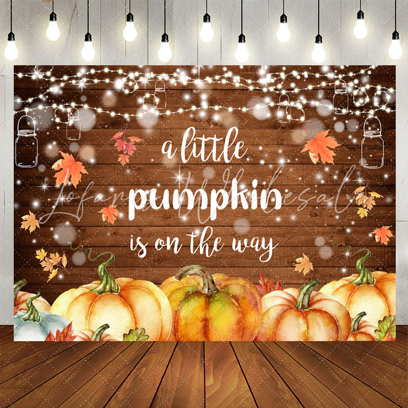 Lofaris Bokeh Light Leaf Pumpkin Wood Baby Shower Backdrop