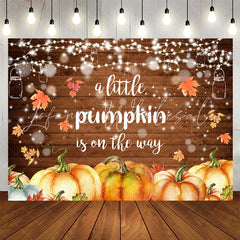 Lofaris Bokeh Light Leaf Pumpkin Wood Baby Shower Backdrop