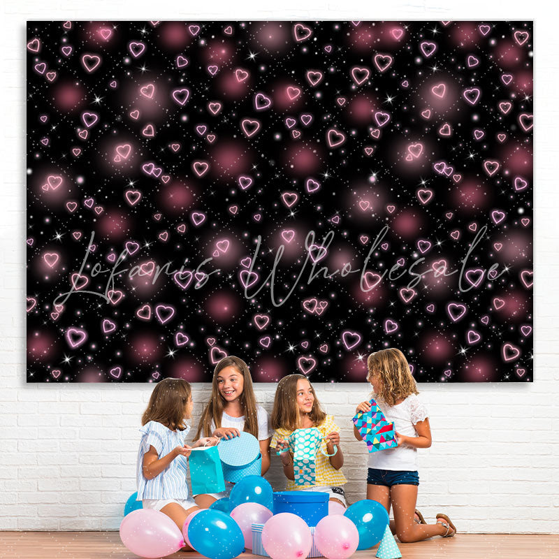 Lofaris Bokeh Pink Light Spot Heart Black Backdrop