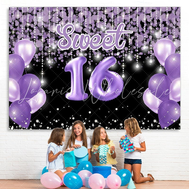 Lofaris Bokeh Purple balloon sweet 16th birthday photo backdrop