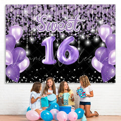 Lofaris Bokeh Purple balloon sweet 16th birthday photo backdrop