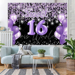 Lofaris Bokeh Purple balloon sweet 16th birthday photo backdrop