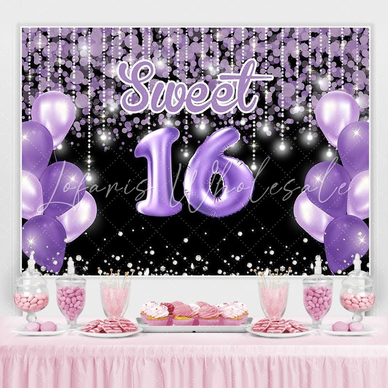 Lofaris Bokeh Purple balloon sweet 16th birthday photo backdrop