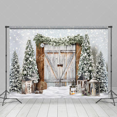 Lofaris Bokeh Snow Winter Wood Door Christmas Tree Backdrop