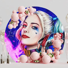 Bold Harley Quinn Round Backdrop For Villain-Themed Party Fun