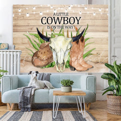 Lofaris A Little CowBoy Is On The Way Baby Shower Backdrop
