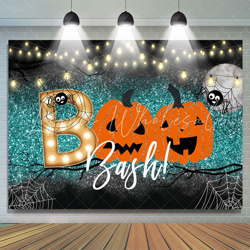 Lofaris Boo Bash Pumpkin Green Bokeh Halloween Party Backdrop