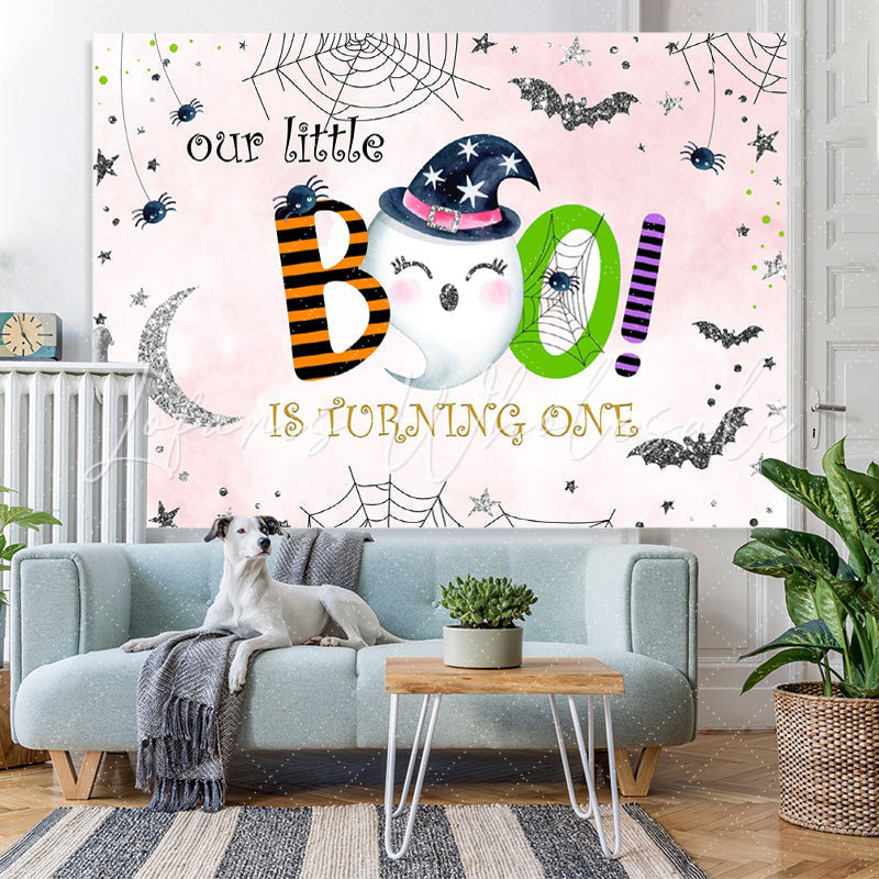 Lofaris Boo! Halloween themed Pink Happy 1st Birthday Backdrop