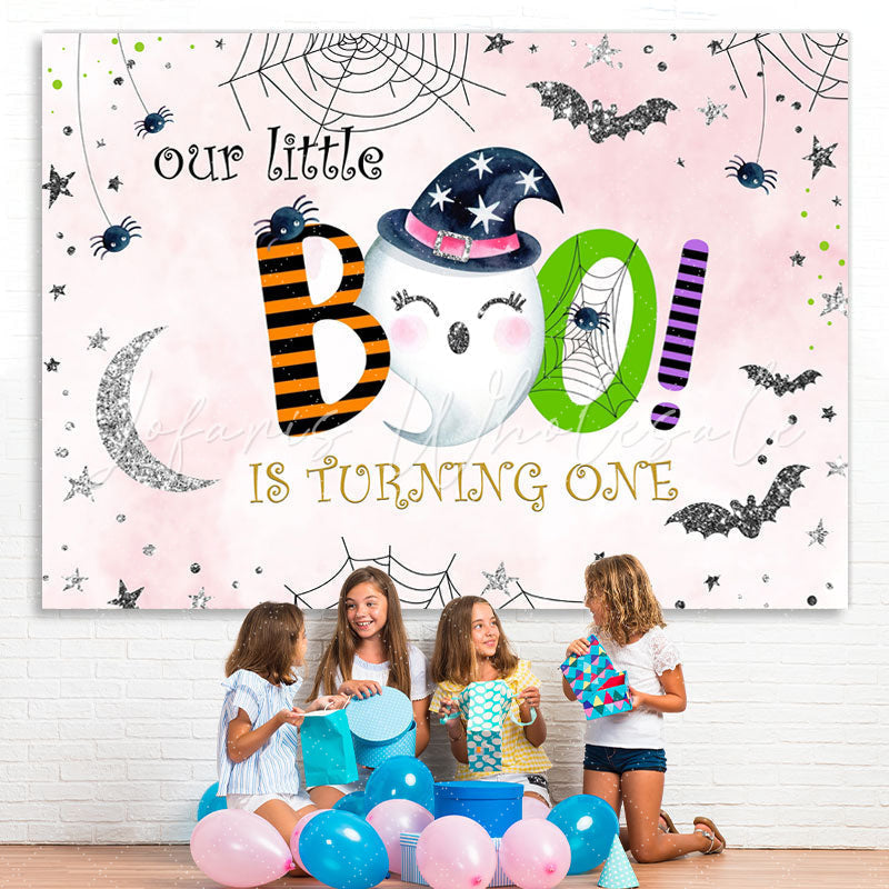 Lofaris Boo! Halloween themed Pink Happy 1st Birthday Backdrop