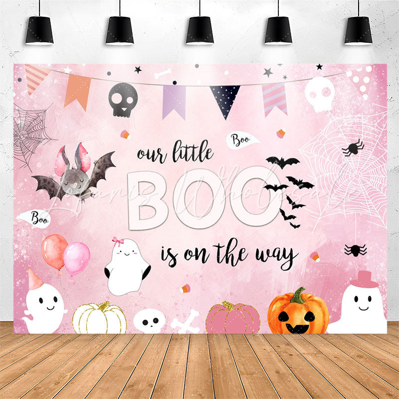 Lofaris Boo On The Way Pink Halloween Baby Shower Backdrop