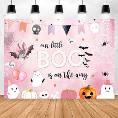 Lofaris Boo On The Way Pink Halloween Baby Shower Backdrop