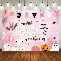 Lofaris Boo On The Way Pink Halloween Baby Shower Backdrop