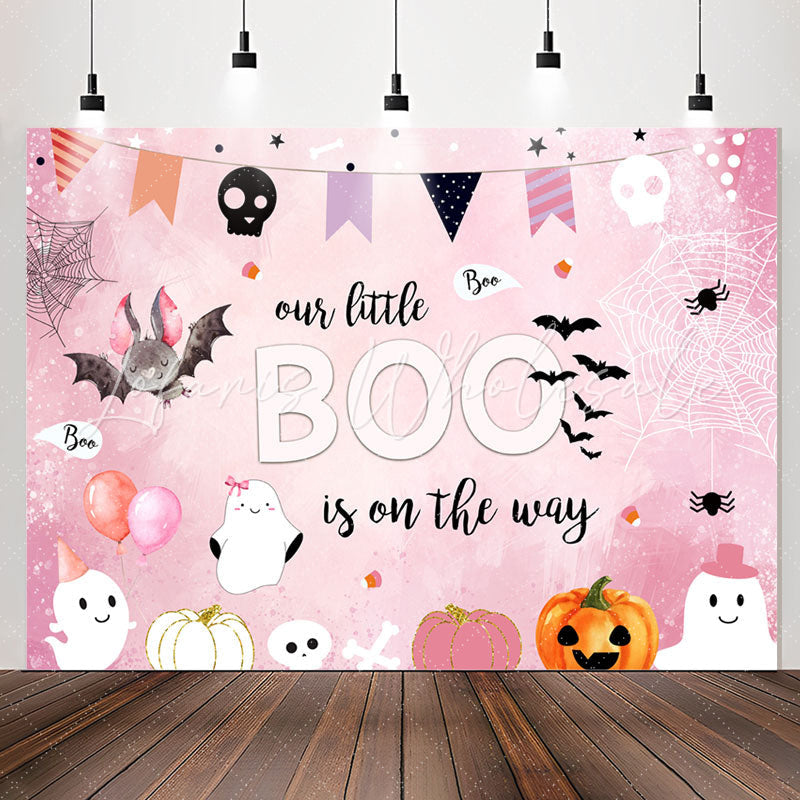 Lofaris Boo On The Way Pink Halloween Baby Shower Backdrop