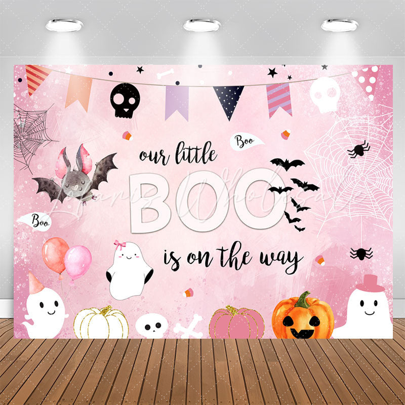 Lofaris Boo On The Way Pink Halloween Baby Shower Backdrop