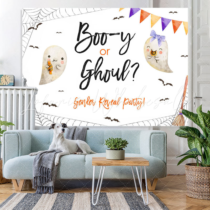 Lofaris Boo Or Ghou Bat Halloween Theme White Gender Reval Backdrop