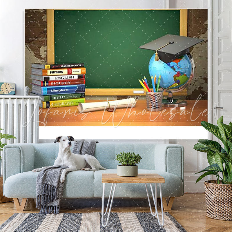 Lofaris Book globe and green blackboard back to school backdrop