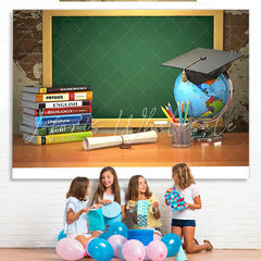 Lofaris Book globe and green blackboard back to school backdrop