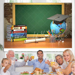 Lofaris Book globe and green blackboard back to school backdrop