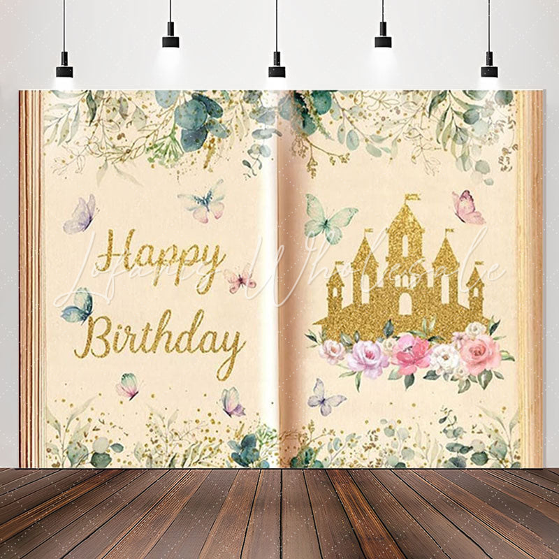 Lofaris Book Gold Glitter Castle Princess Birthday Backdrop