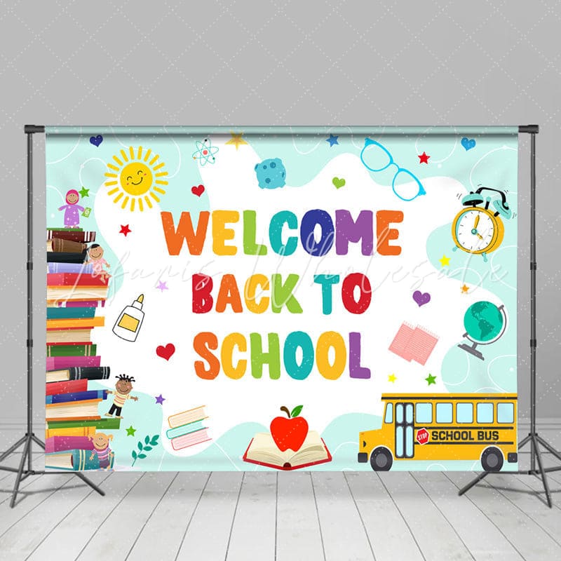Lofaris Books Bus Apple Welcome Back to School Backdrop