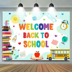 Lofaris Books Bus Apple Welcome Back to School Backdrop