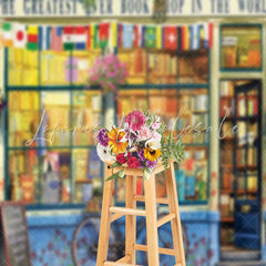 Lofaris Bookshop Bike Flags Back To School Photo Backdrops