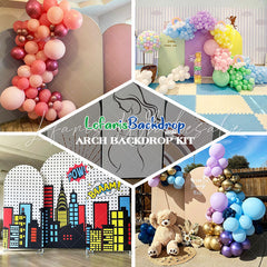 Lofaris Boom Night City Pink Sky Birthday Arch Backdrop Kit
