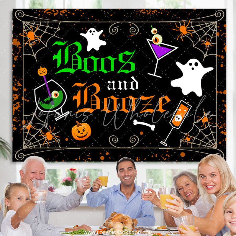 Lofaris Boos And Boozp Black Scary Happy Halloween Backdrop
