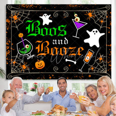 Lofaris Boos And Boozp Black Scary Happy Halloween Backdrop