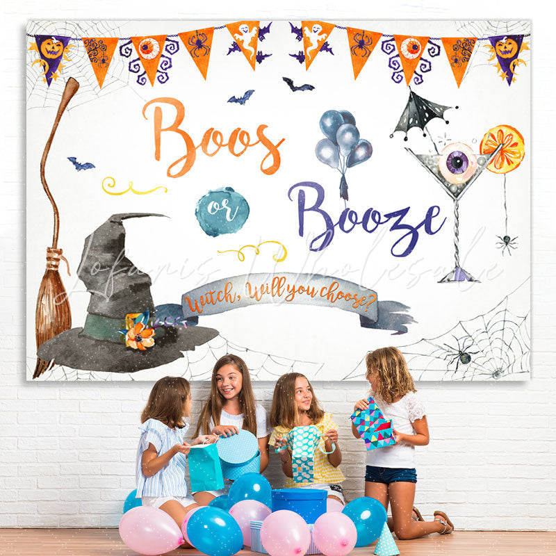 Lofaris Boos or Booze Witch Hat and Cocktail Halloween Backdrop