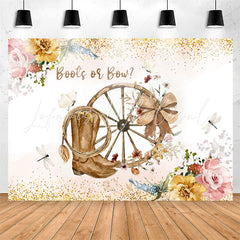 Lofaris Boots Or Bow Floral Glitter Gender Reveal Backdrop