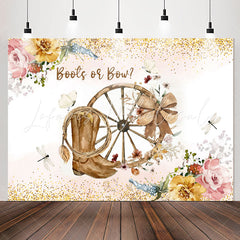 Lofaris Boots Or Bow Floral Glitter Gender Reveal Backdrop