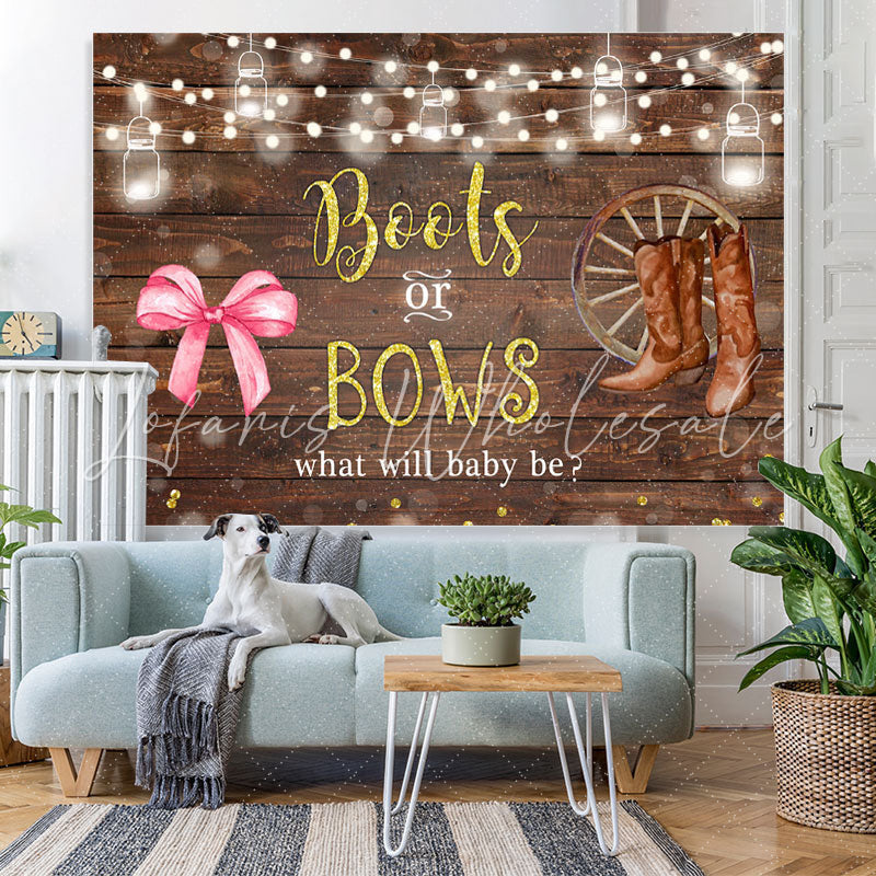 Lofaris Boots Or Bows Lights Wood Backdrop for Baby Shower