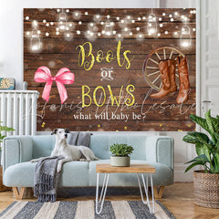 Lofaris Boots Or Bows Lights Wood Backdrop for Baby Shower