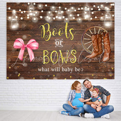 Lofaris Boots Or Bows Lights Wood Backdrop for Baby Shower