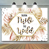 Lofaris Born Two Be Wild Pink Gold Leaves 2Nd Birthday Backdrop